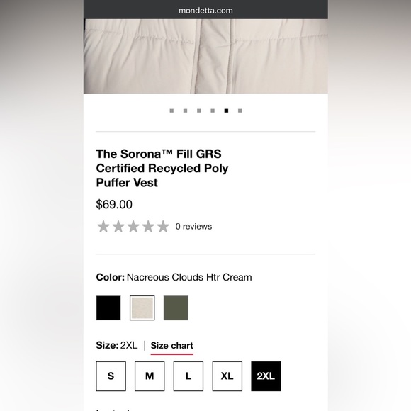 Mondetta Puffer Vest The Sorona ™ Fill GRS Certified Recycled Poly Size XXL - Picture 16 of 16